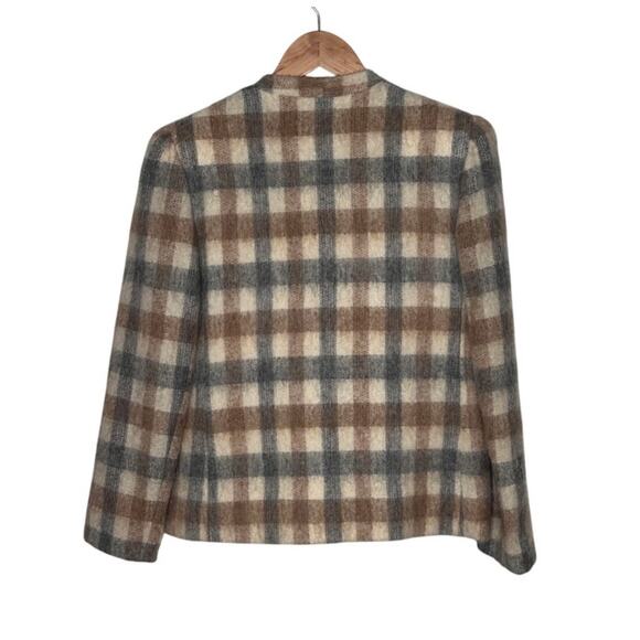 VINTAGE E.R. Gerard LTD. Plaid Wool jacket  Tan Gray Cream Union Tag size 8 - Picture 6 of 8